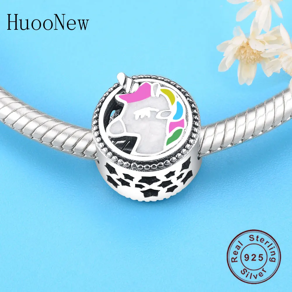 2019 Summer Color Enamel Unicorn Pony Bead Fit Original Charms Bracelet Pulsera 925 Sterling Silver Jewelry Gift Bangles | Украшения и