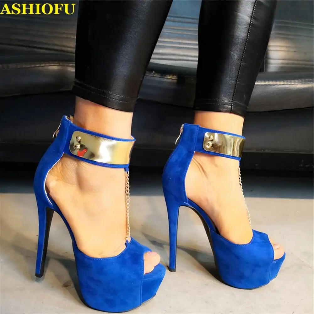 

ASHIOFU New Handmade Women High Heel Sandals G-strap Bling Chains Party Prom Shoes Peep-toe Evening Fashion Sandals Shoes