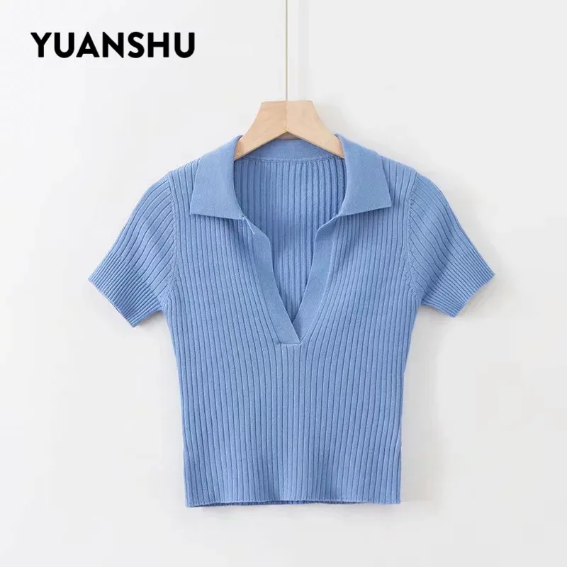 YUANSHU 2019 пикантный однотонный вязаный пуловер с V-образным вырезом полосатый