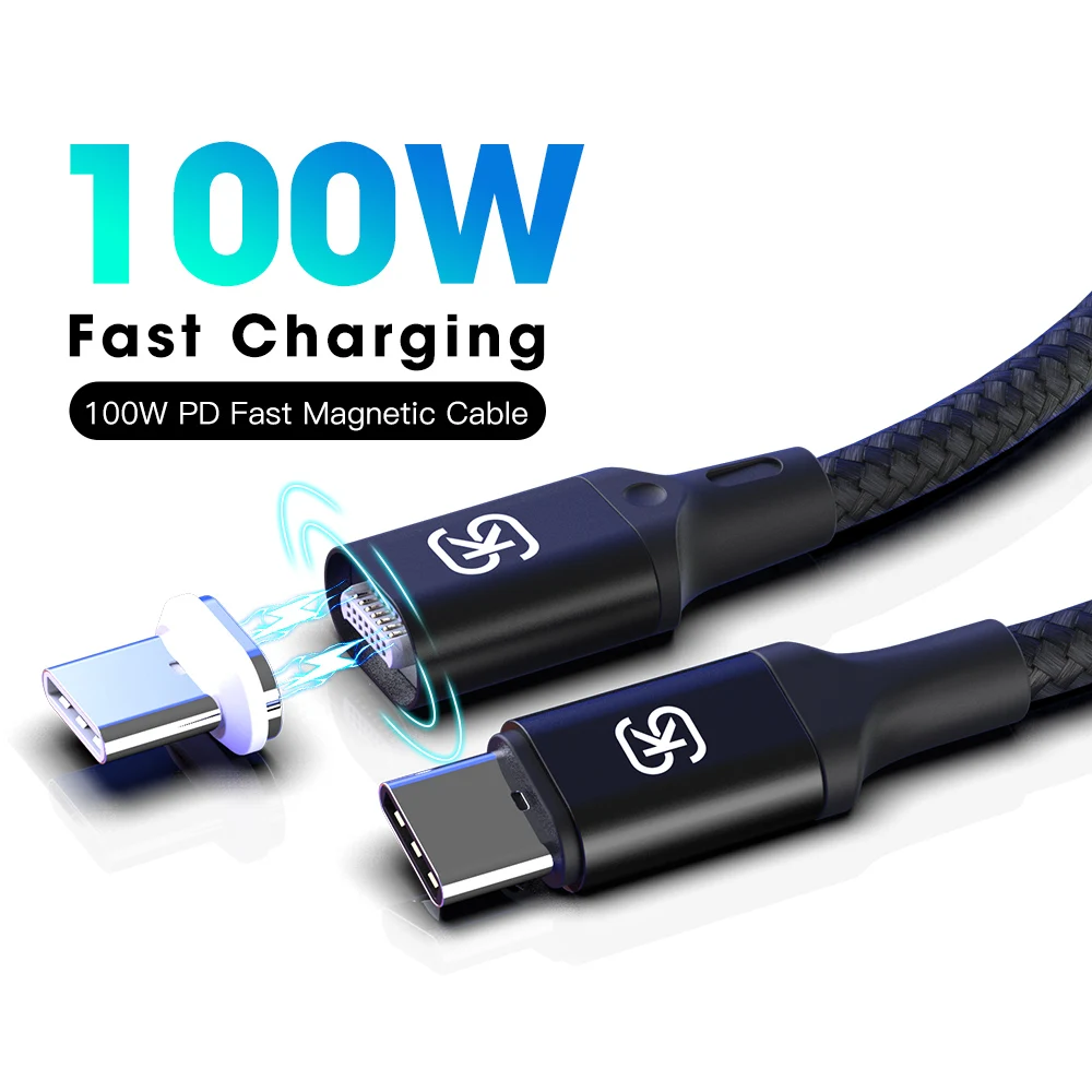 PD 100W Magnetic Charging Cable Fast Charge USB-C Type C Cable for Macbook Pro Laptop Mobile Phone reversible Mag Cable SIKAI