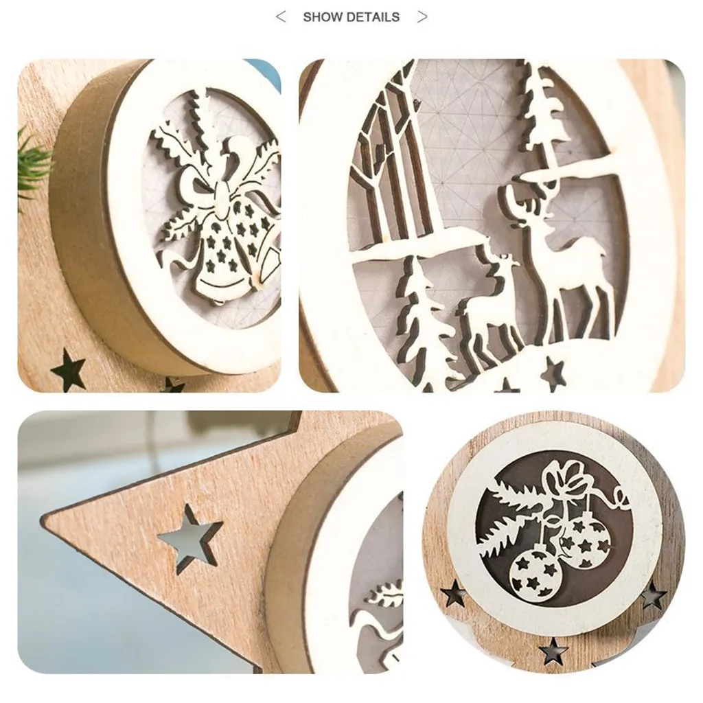 Christmas Decor Wooden Cutout Pentagram Xmas Lights Tree Light Pendant pendant Creative DIY tree tag 64P | Дом и сад
