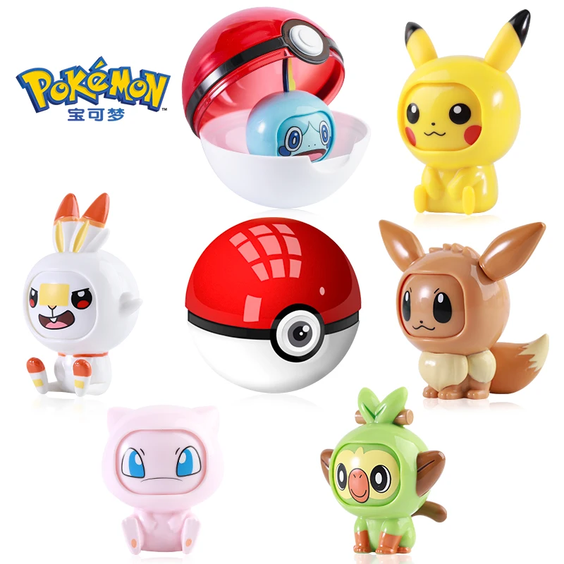 

Original Pokemon Ball Toy Set Pikachu Eevee Charmander Squirtle Action Figure Model Face-changing doll pokeball toy
