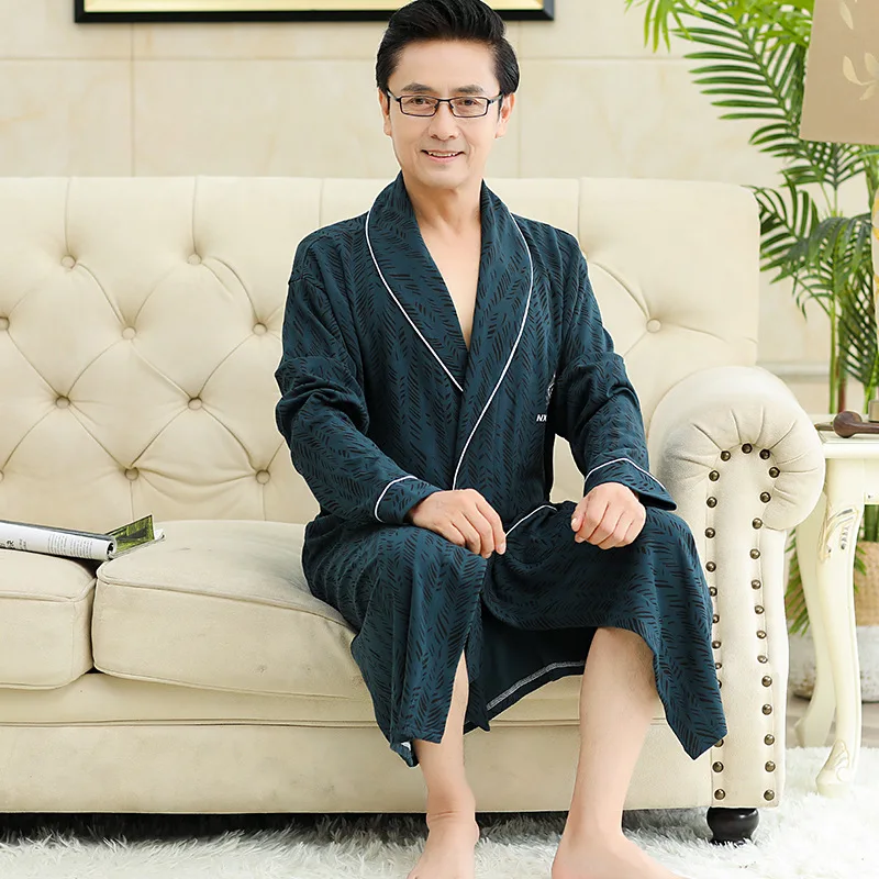 

Night Gown Middle-Aged Dad Autumn Long-Sleeved Cotton Bathrobe Casual Plus Size Sleep Pyjamas Set Nightwear Home Service 4XL