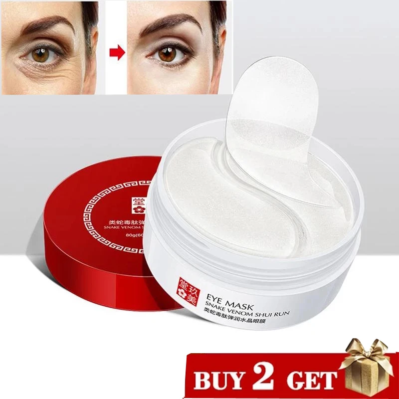 60pcs Snake Venom Eye Mask Crystal Collagen Eye Patches Remover Dark Circle Eye Bags Anti-Aging Wrinkle Firming Eye Skin Care