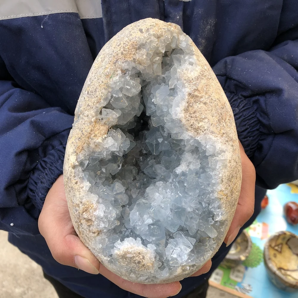 

Natural Celestite geode cluster Quartz Crystal egg specimen Healing random 1pc