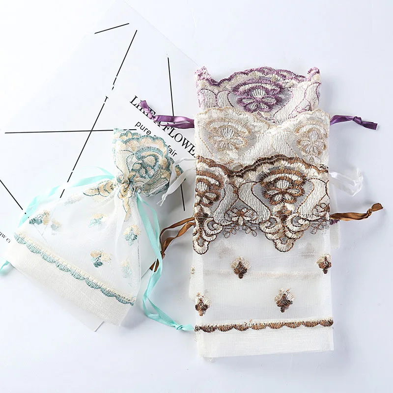 

Gifts Pouch Drawstring Lace Jewelry Packaging Bags High-end Flower Candy Favor Mini Bag Wedding Pouches Wholesale