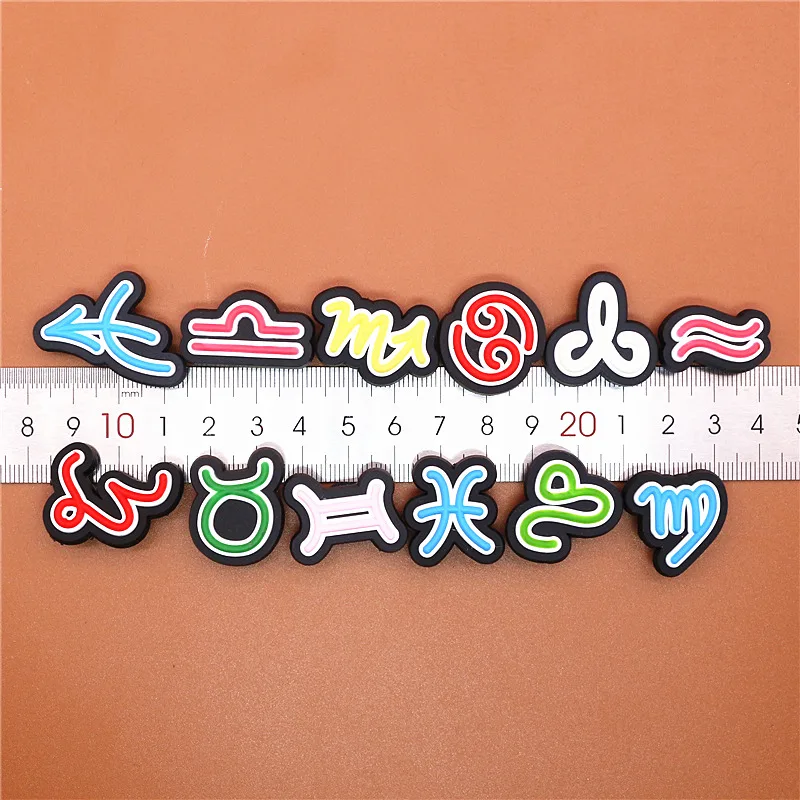 Single Sale 12 Constellation Symbols PVC Shoe Charms Cute Scorpio Leo Virgo Shoe Buckle Decoration Jibz fit Croc Kids X-mas Gift
