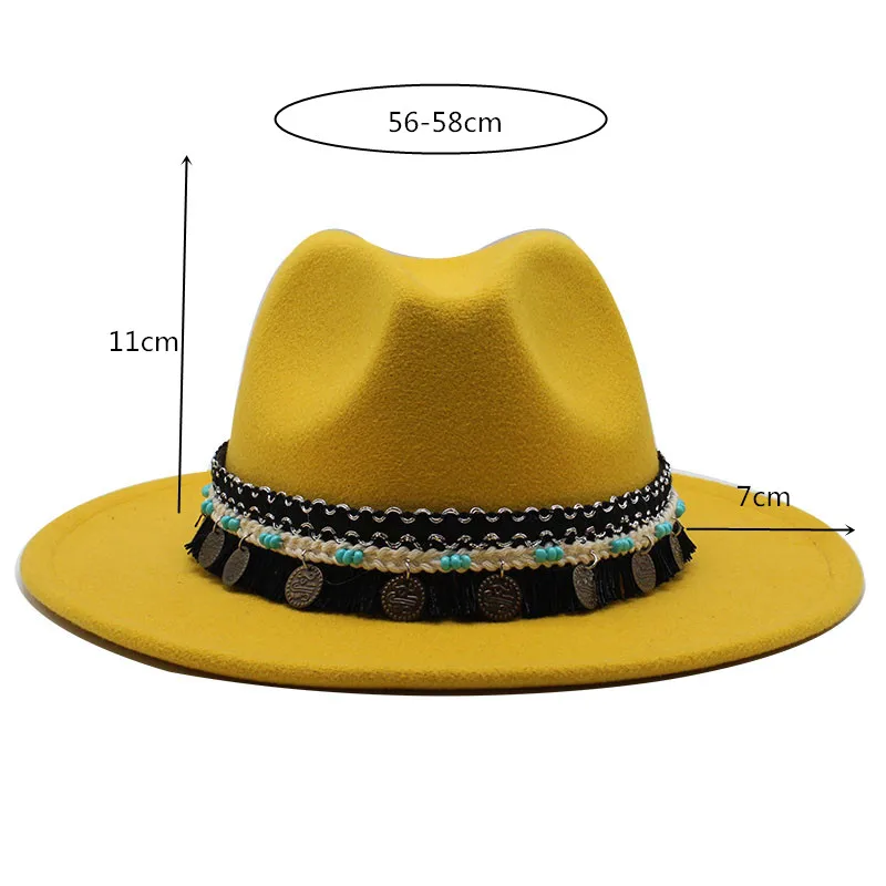 Seioum Unisex Panama Wool Felt Fedora Hats Decoration Fashion Flat Brim Jazz Formal Top Hat Bowler Hat Derby for Men Women