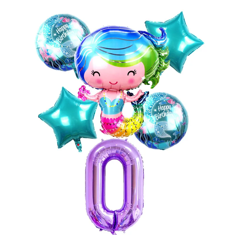 6pcs/lot 40 inch Cartoon Mermaid Fioil Balloons Number Balloon Birthday For Baby Girl Gift Ariel Helium Globos | Дом и сад