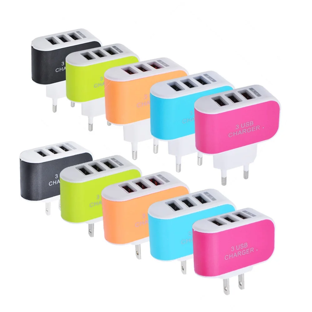 

Multi candy colors 3-Ports USB Multi Adapter Travel Wall AC Charger EU/US Plug for Phones 3.1A