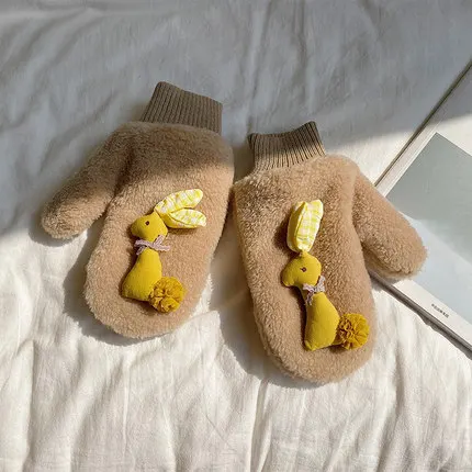 

Ladies gloves riding winter hanging neck giraffe cute bunny all-match warmth and plush