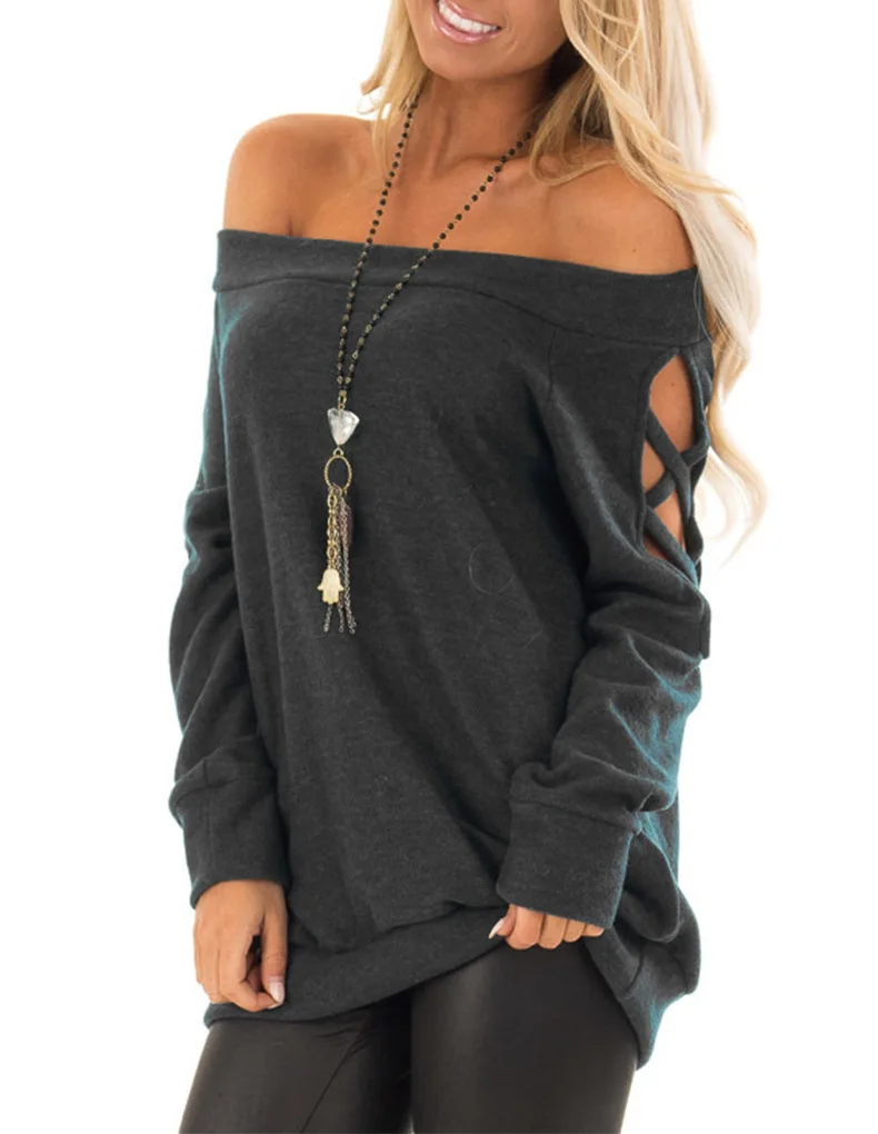 

European and American autumn hot fashion women's elegant temperament one-line neck strapless plus size bottoming shirt t-shirt