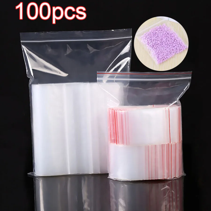 

100pcs/lot Ziplock bag DIY Diamond Painting Tools Plastic Self Adhesive Bags Drills Glued Stone Storage Sealing Bag Craf