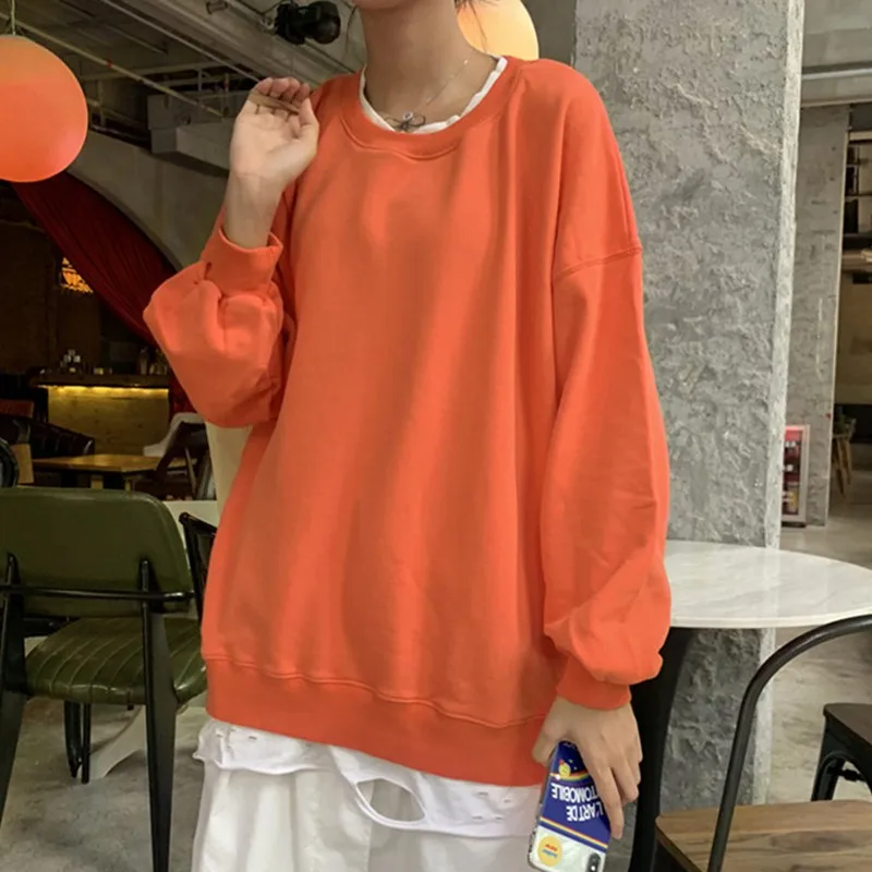Autumn Winter Loose Sweatshirt Thick Knit Harajuku Solid Candy Color Female Pullover Tops Women Casual Hoodies | Женская одежда