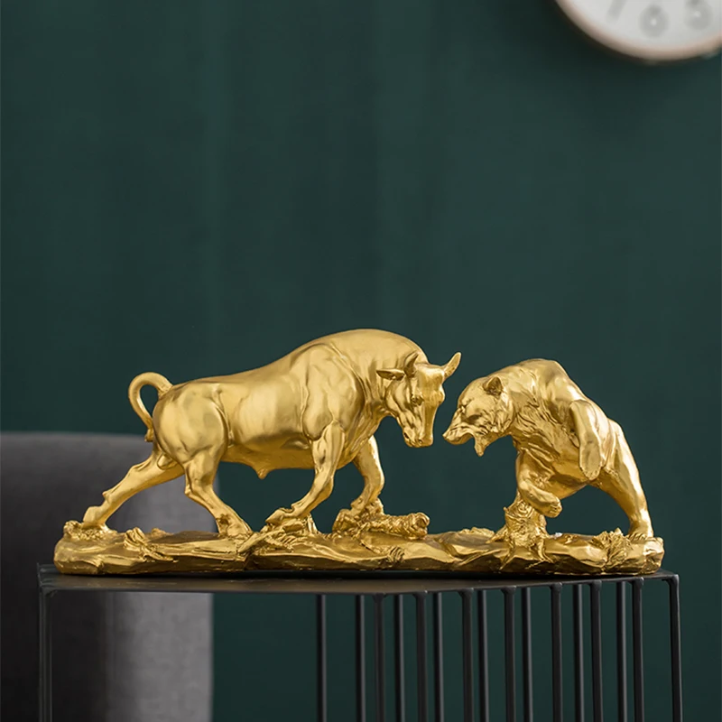

Gold Lucky Bull Decoration Zodiac Tiger Model Golden Leopard Office Living Room Entrance Home Ornaments Porch Decoration Gift