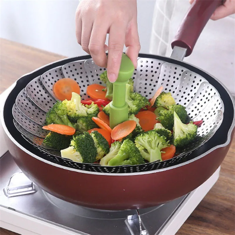 Stainless Steel Folding Steamer Basket Telescopic Steamed Vegetable Portable fruit tray New* | Дом и сад
