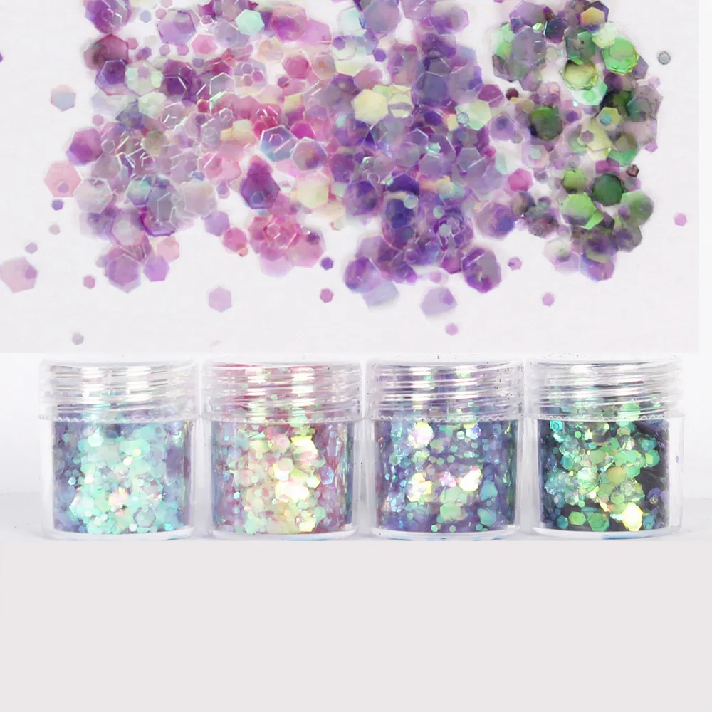 4pots Pink Purple Set Hexagon Glitters Bling Loose Sequins UV Resin Jewelry Fillings For Diy Crafts Tool Pigment | Украшения и