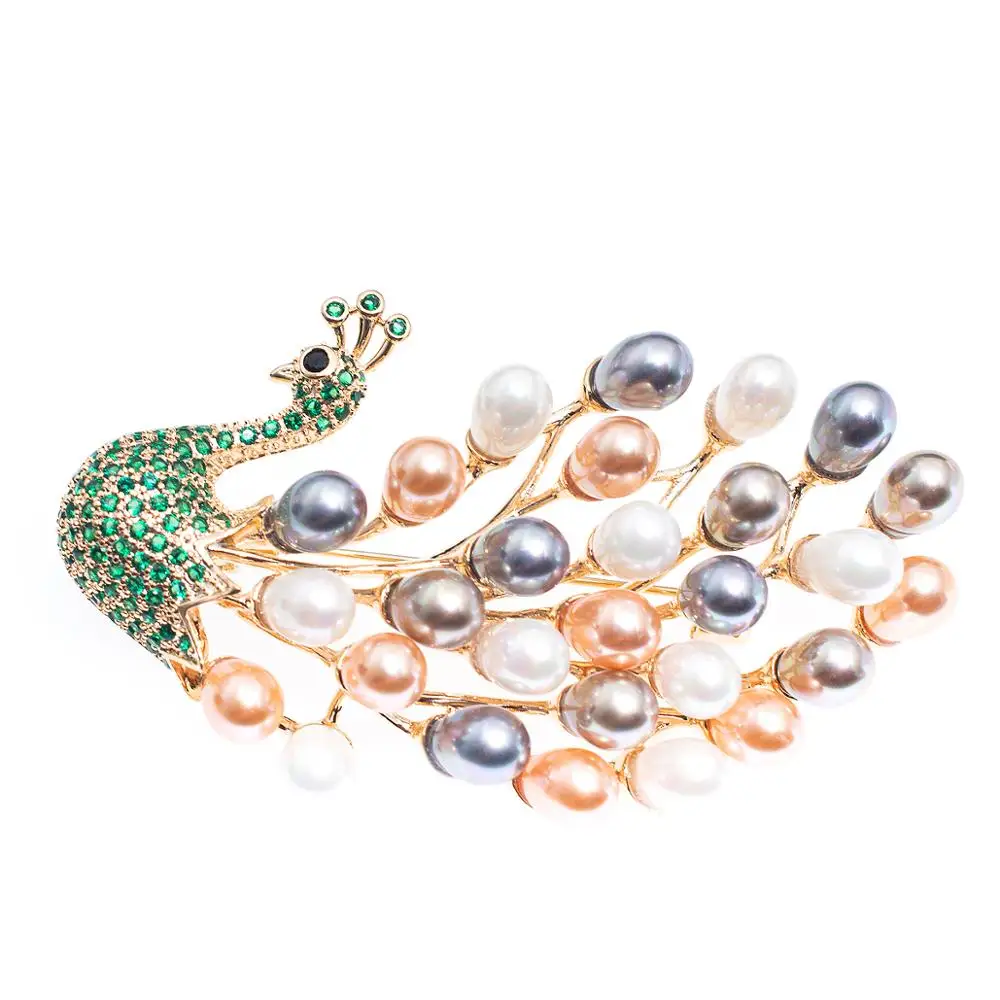 Брошь в виде павлина с жемчугом и фианитом булавка Женские Ювелирные украшения