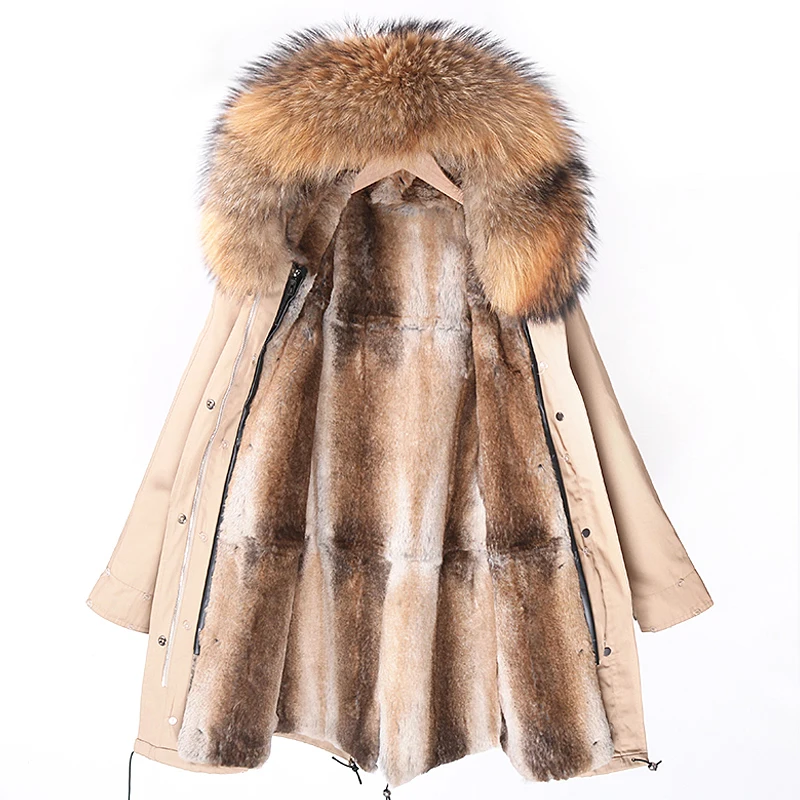 Мужская парка с капюшоном черная Водонепроницаемая длинная куртка мехом кролика