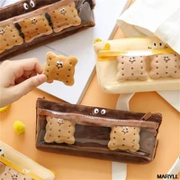 biscuit pencil case kawaii pencil bags cute japanese stationery brooch pen case school supplies plush girls school pencil cases