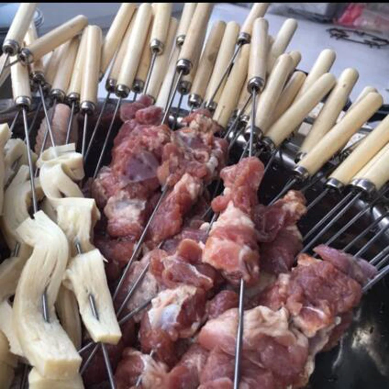 10 шт. плоская палочка для барбекю жарки и игла с деревянной ручкой Brochette Tong Kebabe