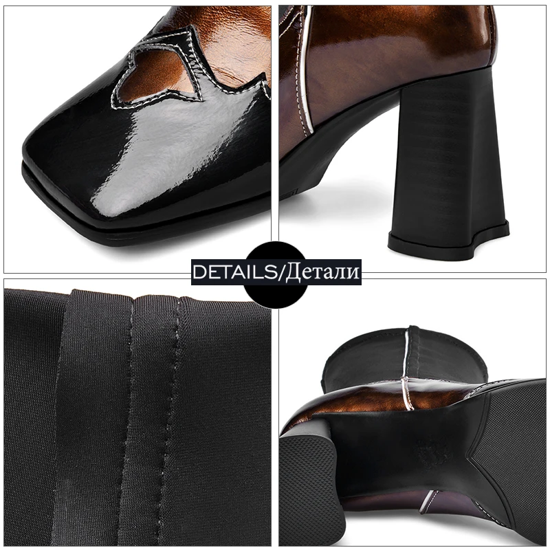 

WETKISS Mid-Calf Stretch Boots Women High Heels Sock Retro Boot Female Cow Leather Shoes Ladies Square Toe Shoes Winter 2020 New