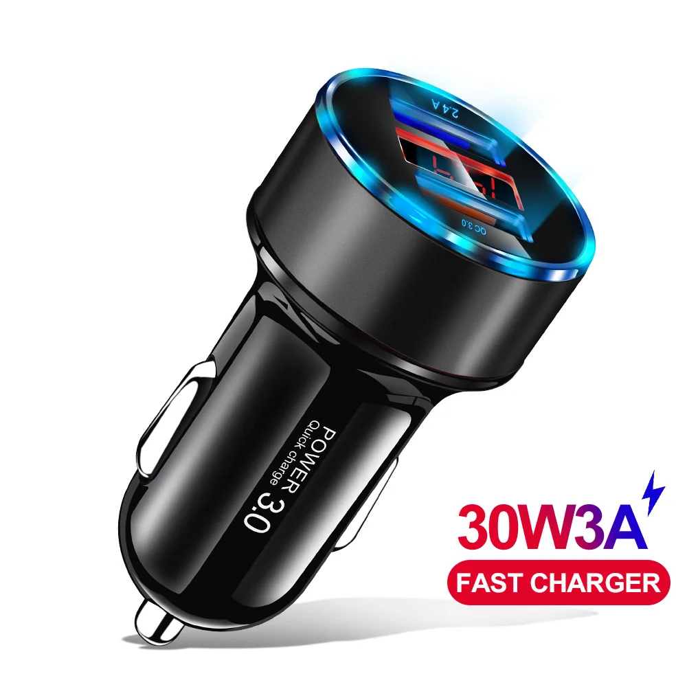 Олаф 30 Вт 5 В 3 А двойной QC 3,0 быстрое USB Автомобильное зарядное устройство для iPhone X 8 samsung S10 Xiaomi Quick Charge 3,0 в автомобиль и светодиодный цифровой дисплей