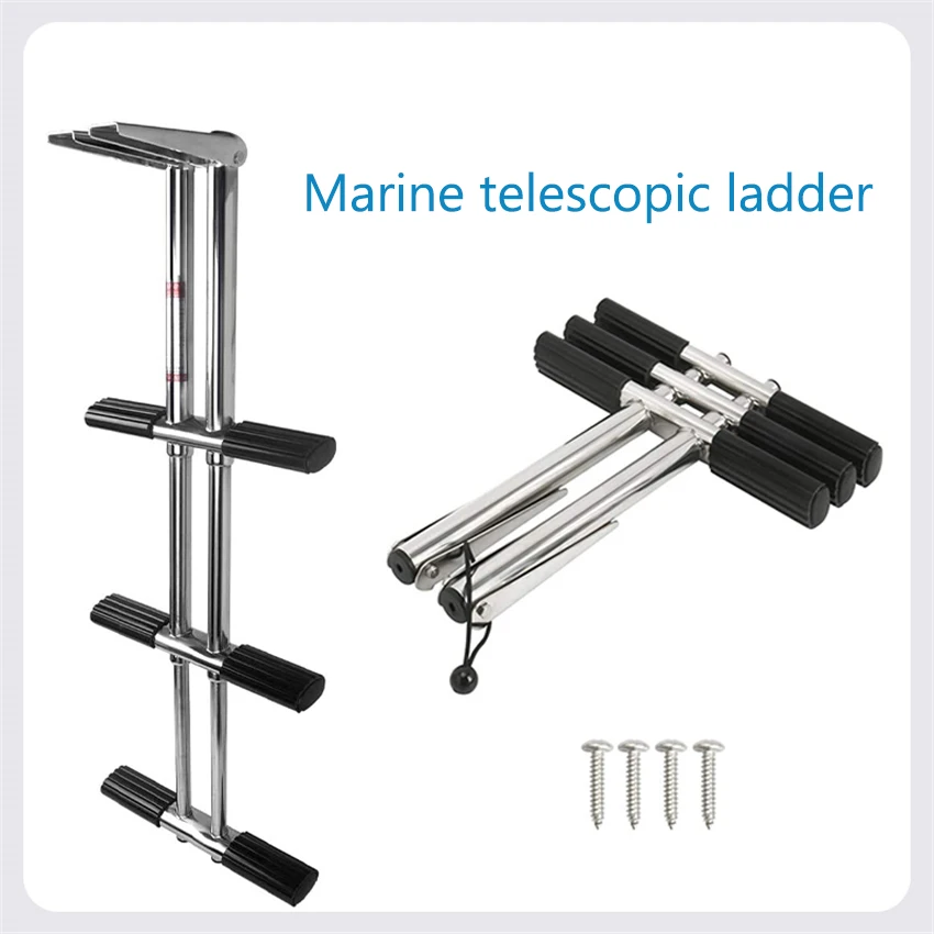 Marine Telescopic Ladder 3 Sections Folding Ladder Boat Diving Ladder Stainless Steel Boat Ladder Marine Hardware Accessories