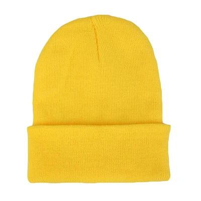 yellow Зимняя теплая шерстяная вязаная шапка унисекс из хлопка, вязаная шапочка для женщин, мужчин, девочек, мальчиков, защита для ушей, шапочки, одноцветные - Цвет: yellow