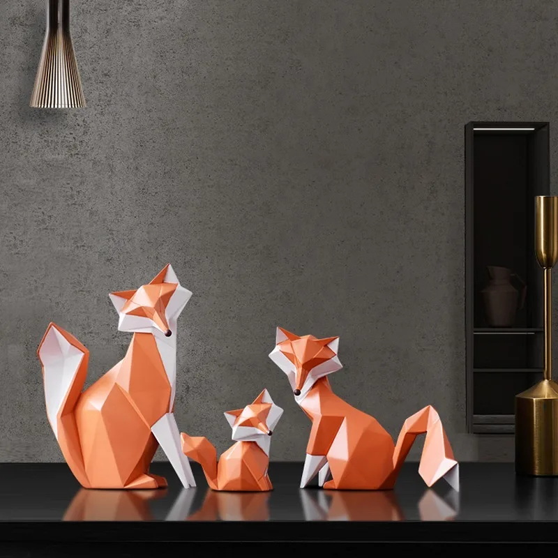 

Modern Geometric Stereo Red Fox Miniature Figurines Resin Animal Ornament Tabletop Crafts Home Office Decoration Wedding Gift