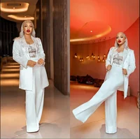 Elegant White Women Pants Mother Of The Bride Dresses Loose Casual Suit Formal Wear Custom Made 2 Pieces Set Outfits