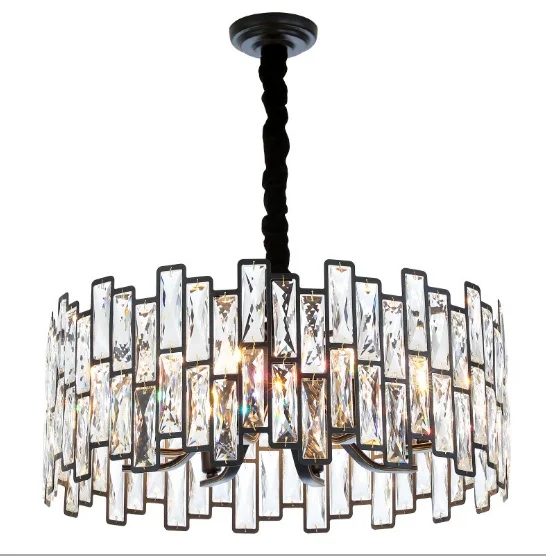 

Black light luxury round crystal villa hotel lobby chandelier wrought iron led simple living room lamp bedroom lamp