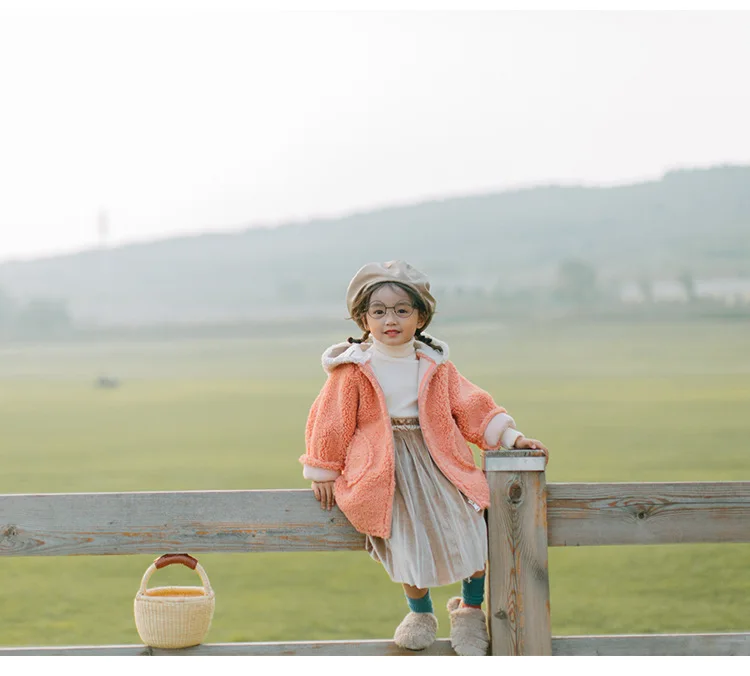 Winter fashion boys girls woolen hooded thick zipper jackets chilren loose oversized coats kids outwear