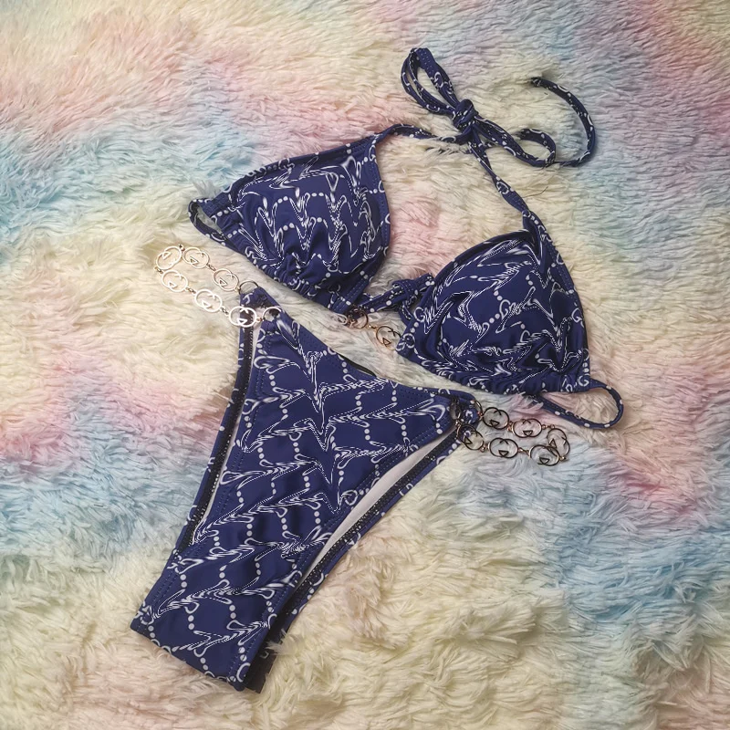 

Summer Halter Bikini Suit Swimwear Women Sexy Bikini Set Chain Bandage Swimsuit Push Up Beach Swimming Set Female Bathing Suit