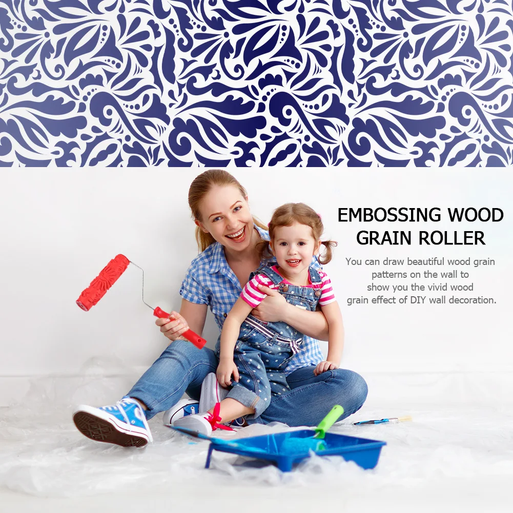 

Home Improvement Decor Tool Embossed Wood Grain Roller Painting Roller With Handle For Wall Decoration