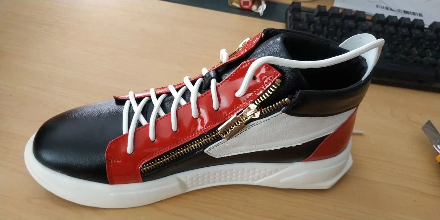 2 colour Men's Lightweight sneakers lace-up Double zipper round toe high top casual shoes for men fashion falt office | Обувь