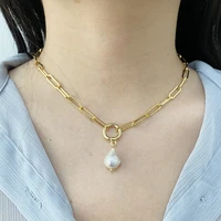 2022 new fashion women natural freshwater pearl paper clips chain necklace women sexy party baroque pearl chain necklace jewerly
