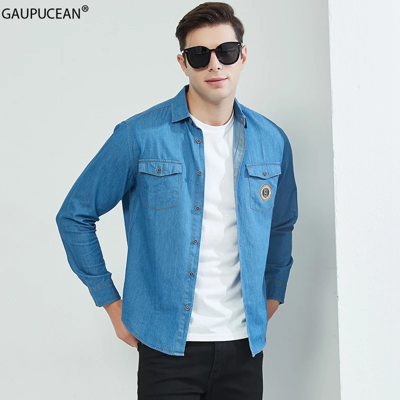

100% Cotton Quality Anti-static Anti-pilling Thin Spring Autumn Man Casual Fashion Male Cowboy Men Long Sleeve Denim Shirt