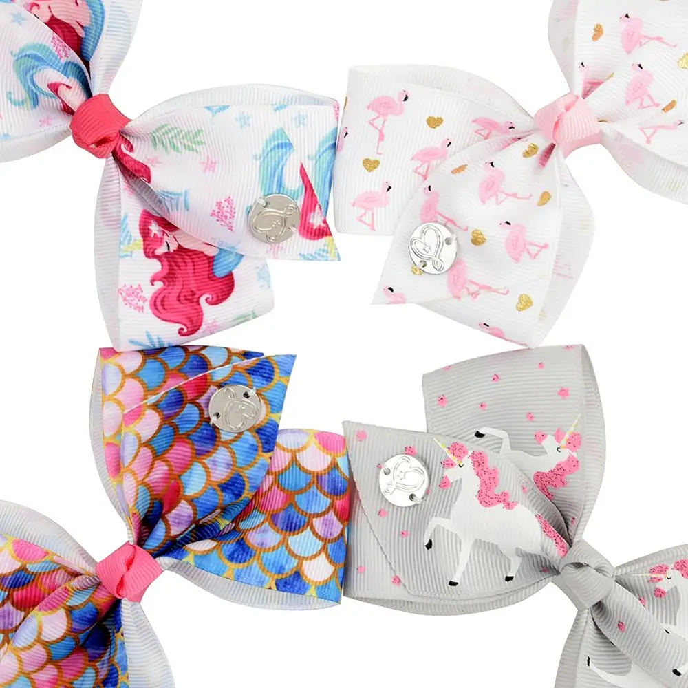 

6 Pieces/Set JoJo Bows Jojo Siwa Hair Bows Rainbow Unicorn Printed Ribbon Bow Handmade Boutique Hair Clip Hair Accessories