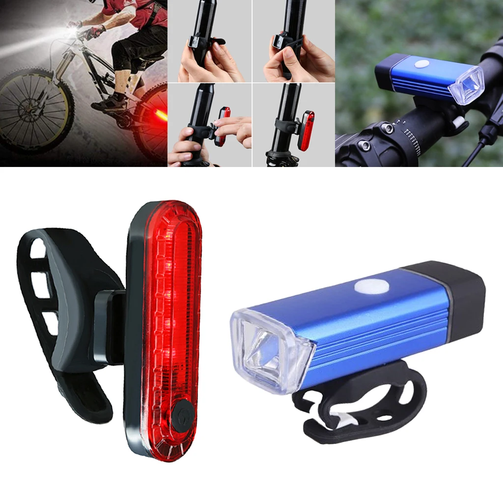 

1 Set Rechargeable Bicycle Front Light Tail Light Bike Headlight Flashlight