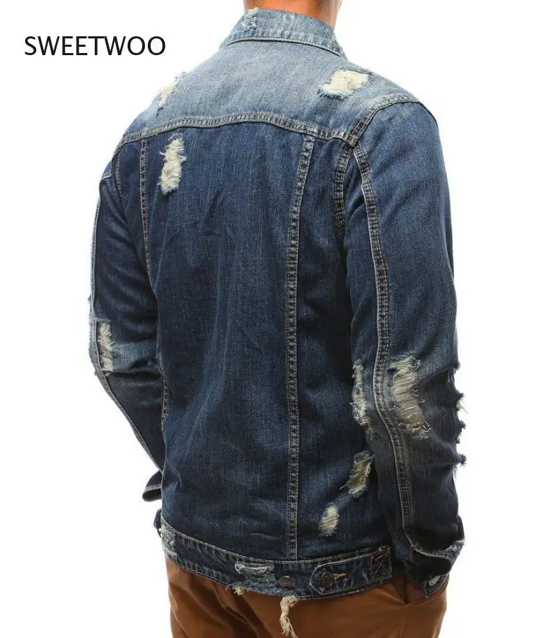

2021 spring and autumn men's denim jacket casual all-match men's clothing ripped beggar jacket