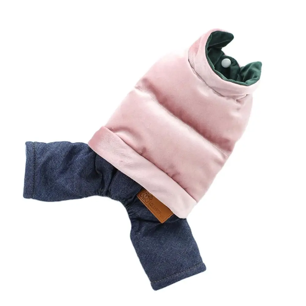 Warm Winter Jumpsuit for Dogs Denim Pants Bichon Clothes Hand Stuffed Cotton Vest Four-legged | Дом и сад