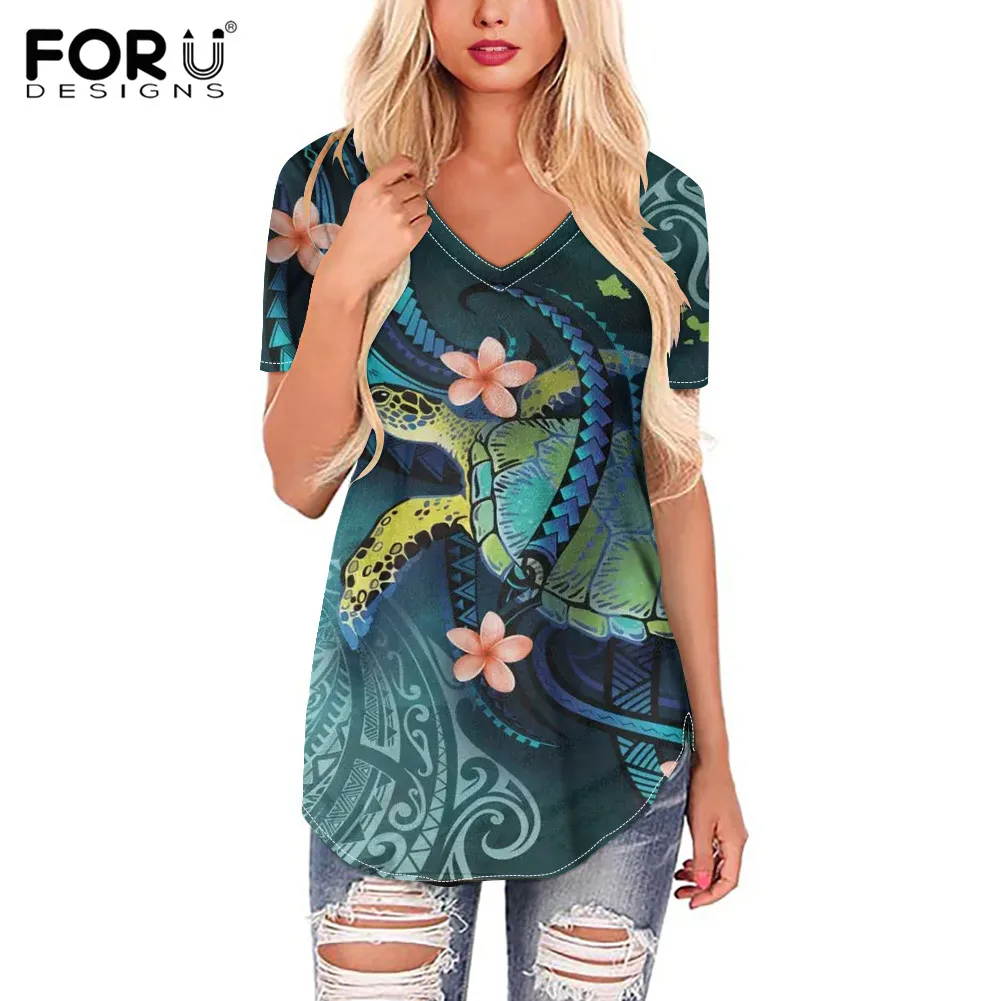 

FORUDESIGNS Плюмерия цветы с принтом черепахи женские летние модные свободные удобные повседневные женские рубашки с коротким рукавом топы