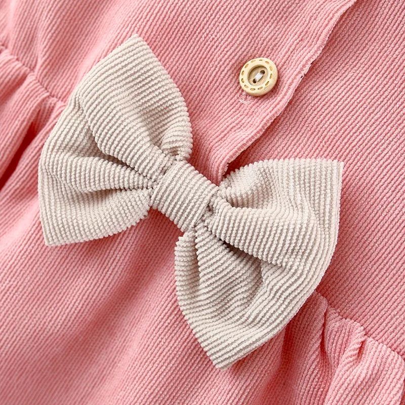 Autumn New Baby Girl Dress Big Bow Warm Party Princess Long Sleeve Corduroy Thicken Dresses Infant Kids Clothes | Детская одежда и