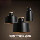 Подвесные лампы E27 в стиле лофт, алюминиевый деревянный абажур, лампы черного и белого матового цвета для бара, кафе, ресторана, осветительные приборы