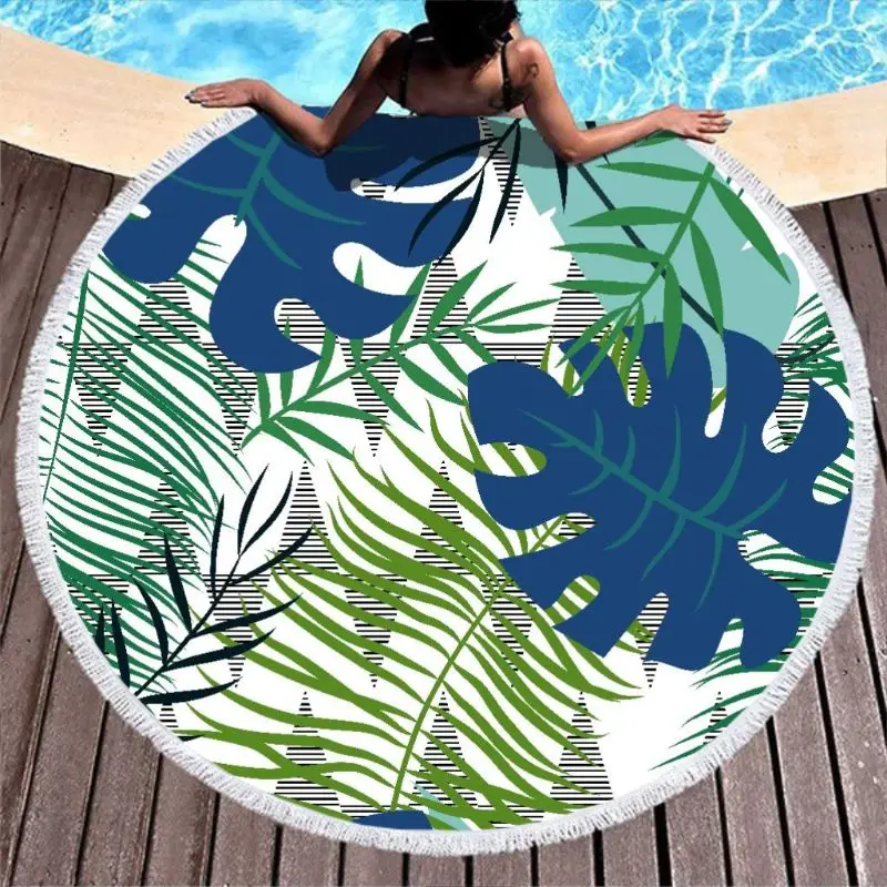 

Palm Leaf Luxury Terry Pool Towel with Tassel for Travel foliage white 59 inch