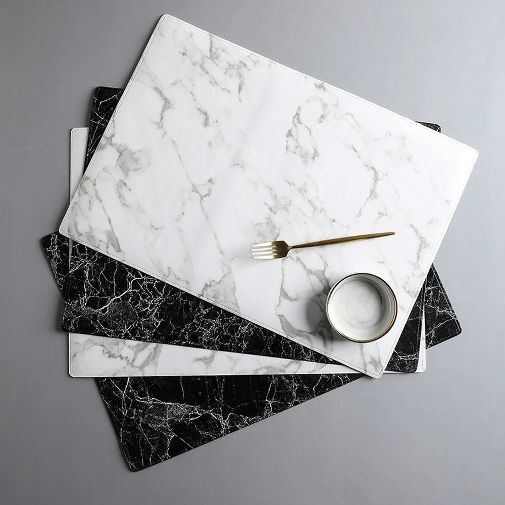 Placemat 45X32CM Luxury PU Leather Waterproof Table Mat Black White Marble Pattern Placemat for Dining Table Water Coasters Home