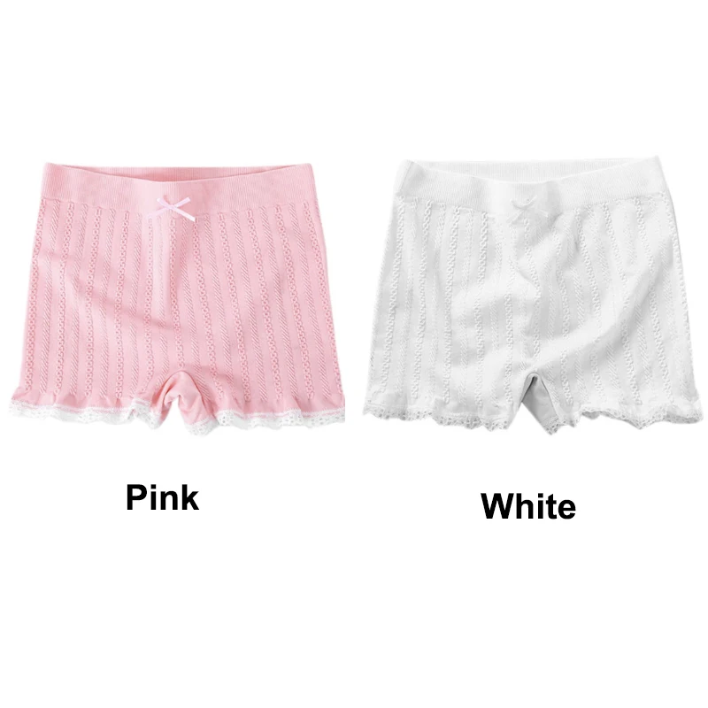 Pink White Женские Эластичные облегающие шорты, кружевные хлопковые шорты для мальчиков, под юбку, безопасные штаны для мальчиков, шорты с бантом, под брюки, боксеры, Mujer - Цвет: Pink White