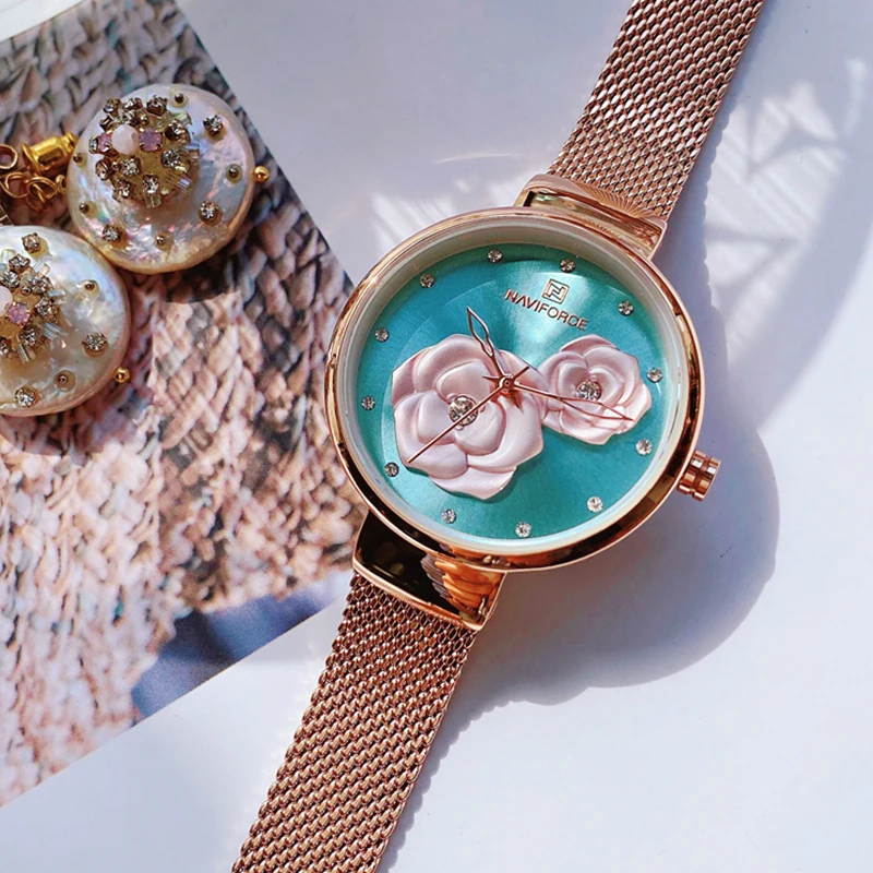 Часы наручные NAVIFORCE женские кварцевые креативные брендовые модные с цветочным