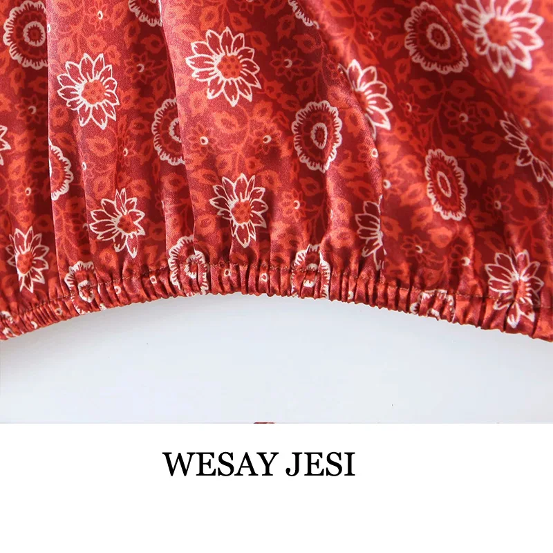 

WESAY JESI 2021 Women's Summer New Sling Wine Red Flower Pattern Elastic Tether Design Ultra Short Navel Open Back Little Sexy